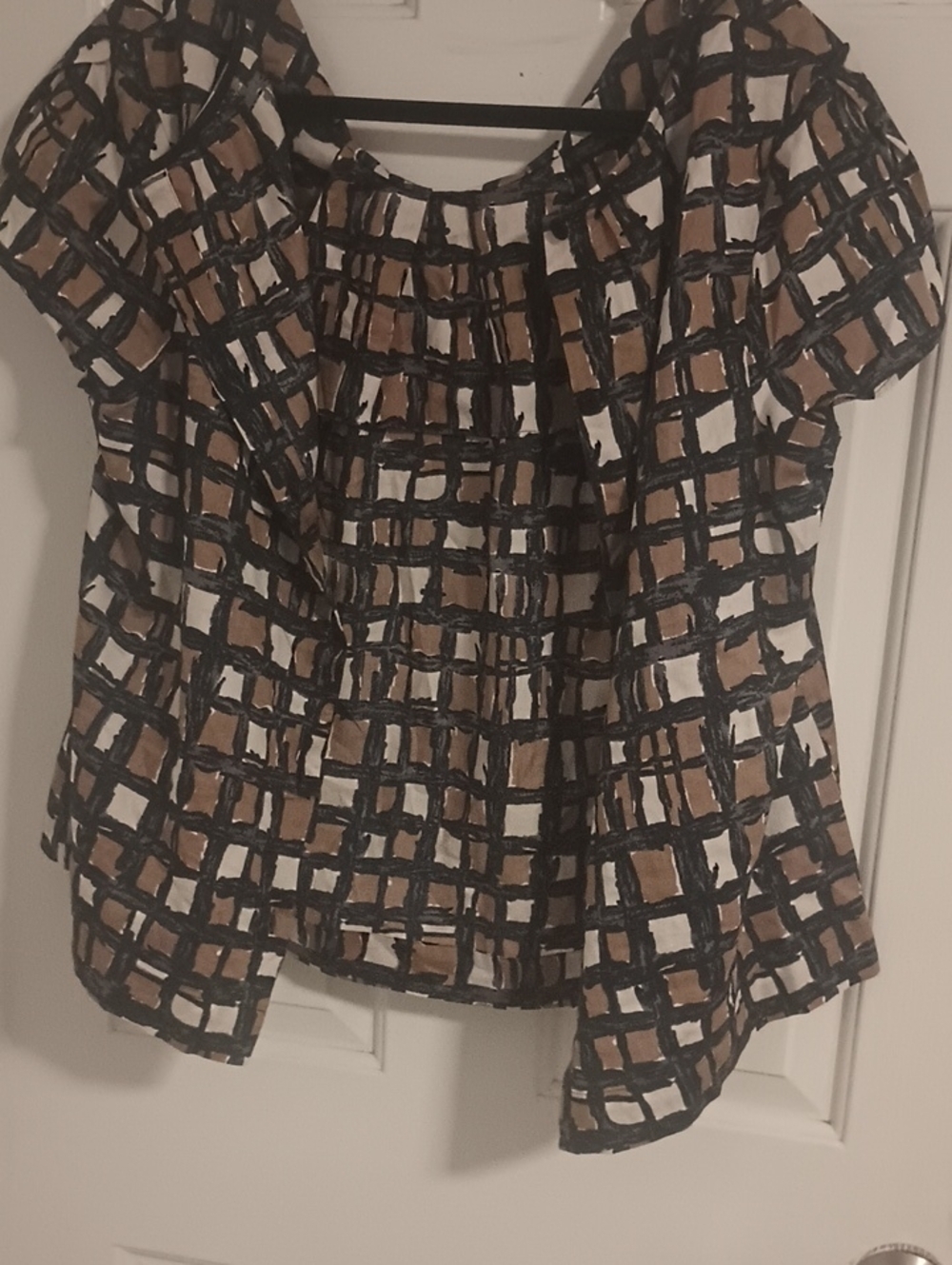 Talbots Brown, Black & White Grid-Pattern Short Sleeve Blouse - Picture 8 of 8